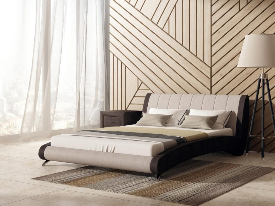 Кровать Modern Eco-Leather Queen Bed with curves