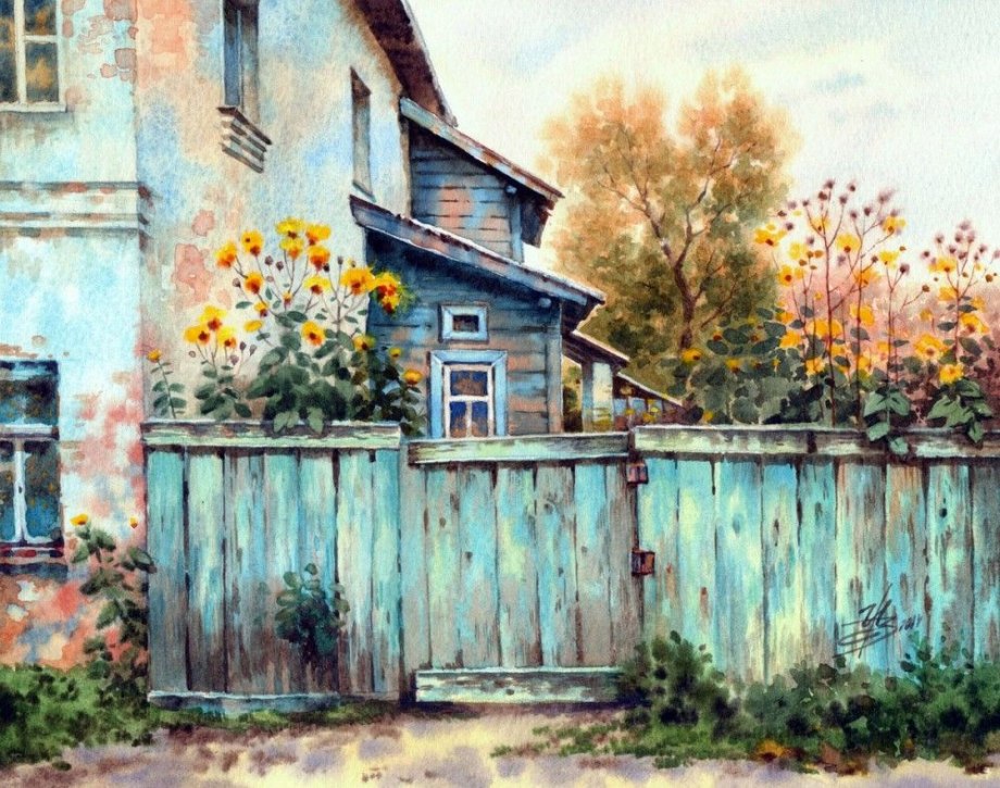 Ночной пейзаж гуашью