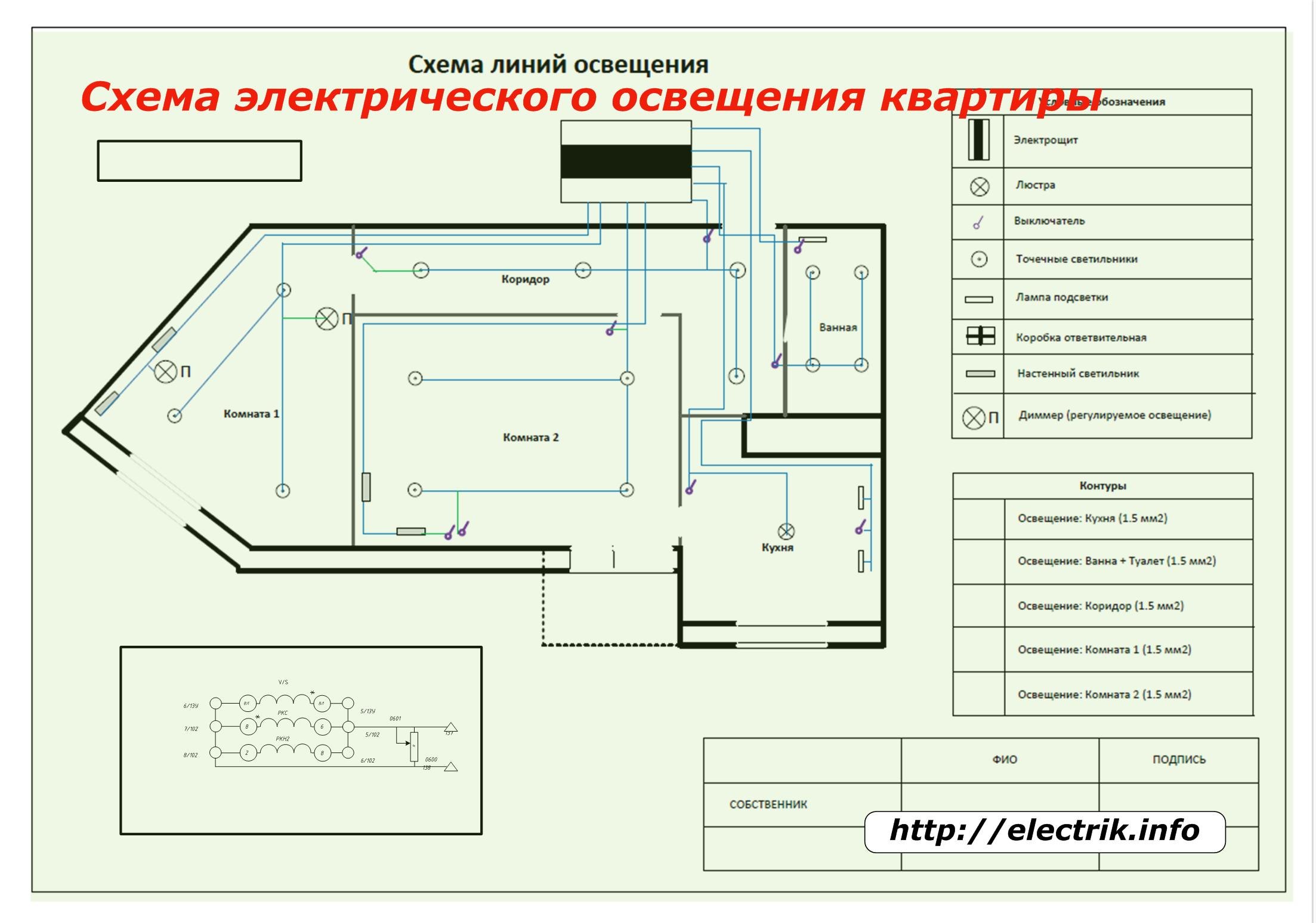 Принципиальная электрическая схема освещения квартиры