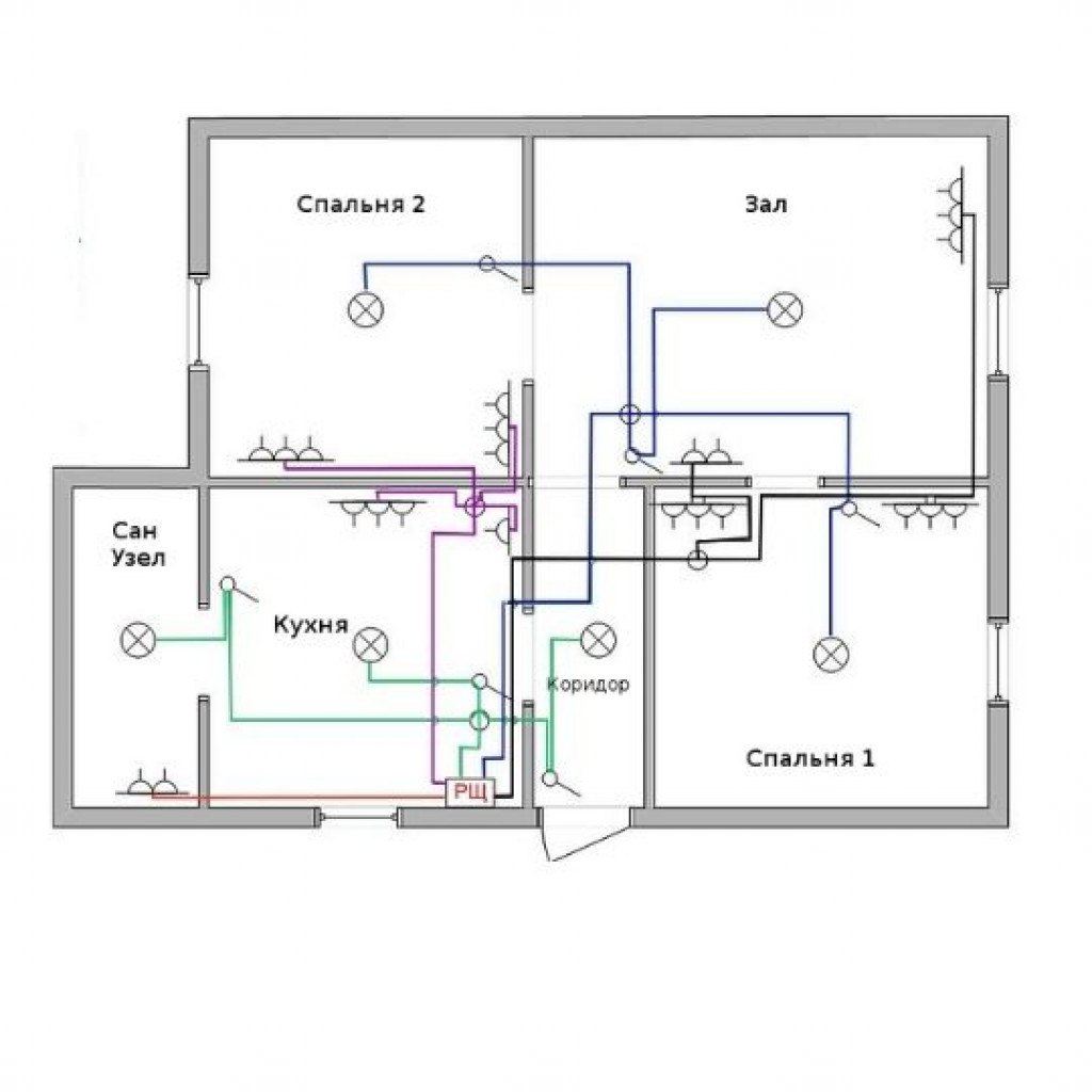 Монтажная схема электропроводки однокомнатной квартиры