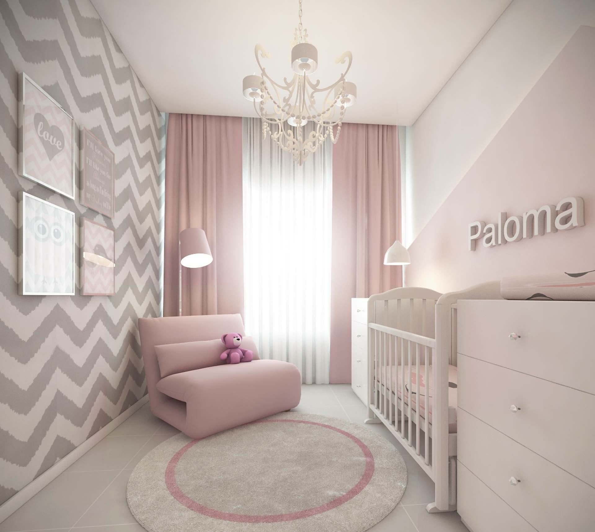 Серо розовая комната для девочки