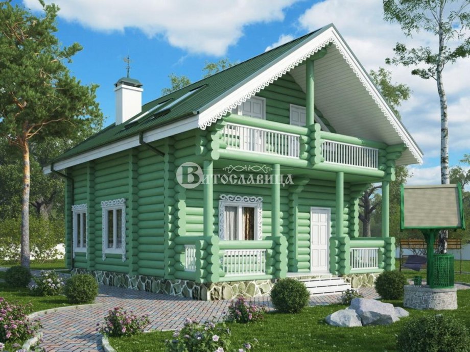 Салатовый деревянный дом