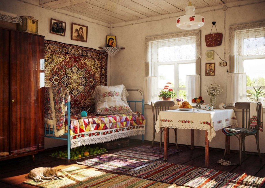 Русская изба пятистенок внутри