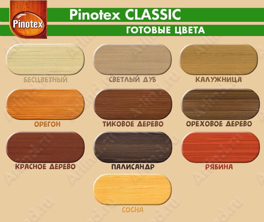 Pinotex палитра цветов антисептик для дерева
