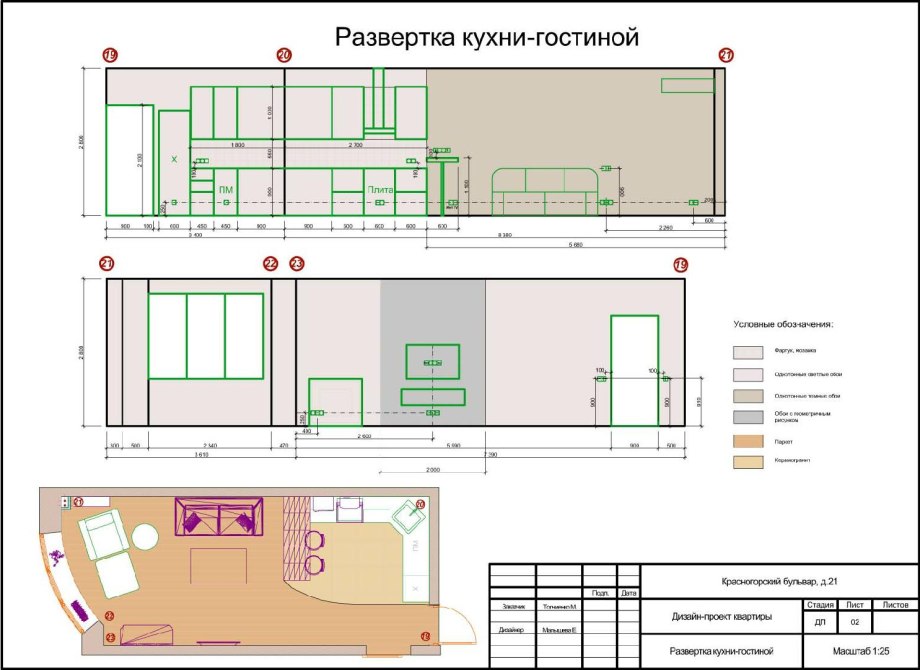 Развертка стен гостиной