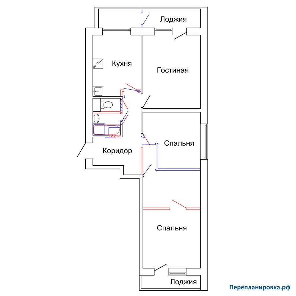 И-209а перепланировка трехкомнатной квартиры