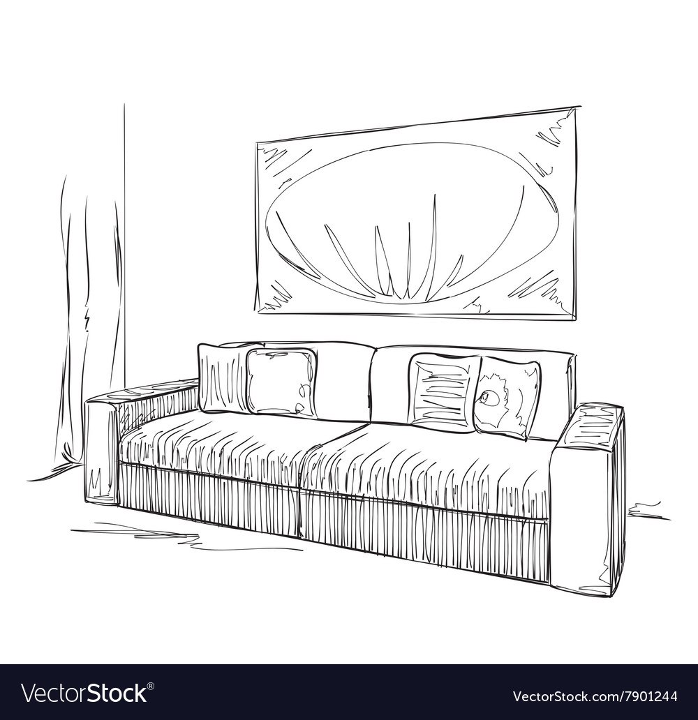 Комната с диваном рисунок