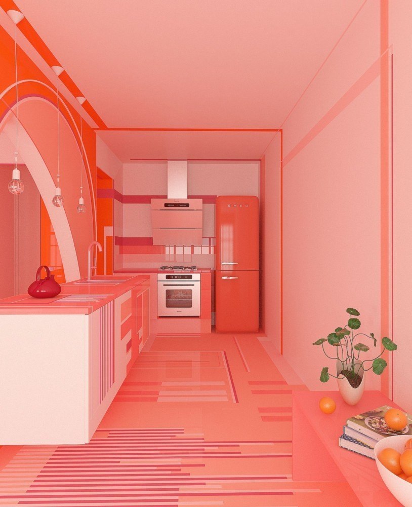 Коралловый цвет в интерьере