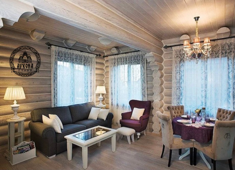 Гостиные в доме из бревна