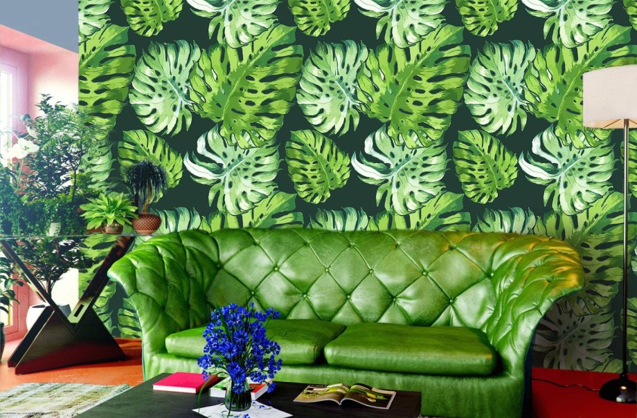 Обои Versace Green Palm Leaf