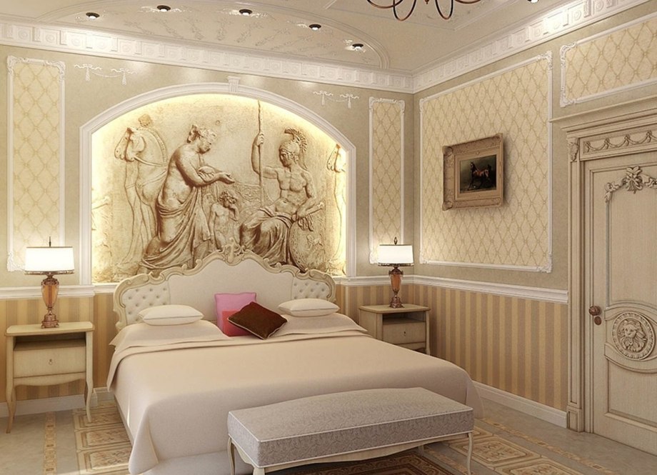 Affresco в интерьере классической спальни