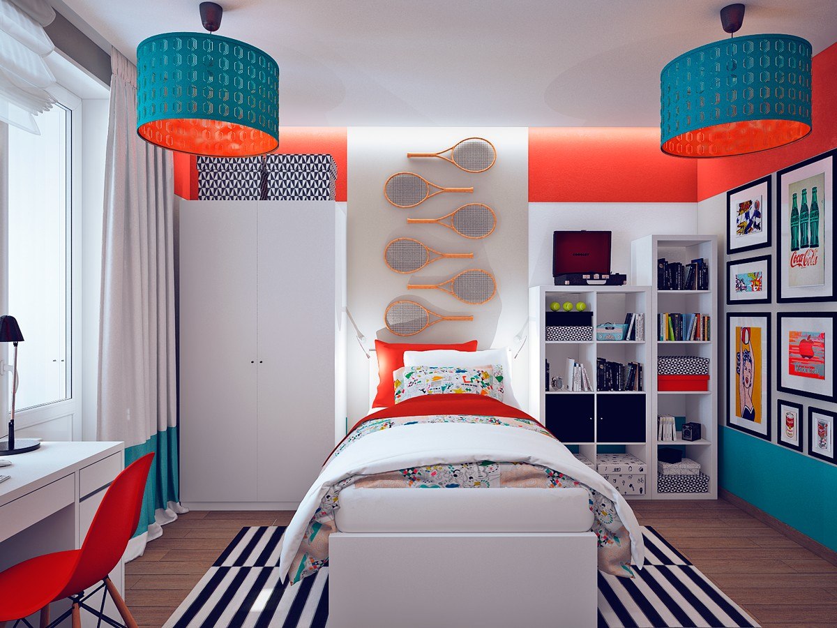 Bedroom pop. Онто-арт стиль в интерьере. Спальня в стиле поп арт. Детская комната в современном стиле. Яркая комната подростка.