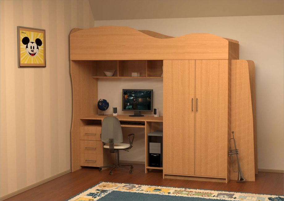 Двухъярусная кровать с письменным столом