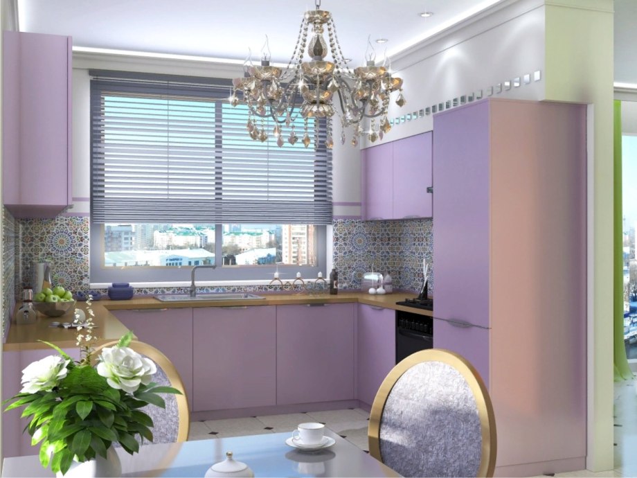 Фиолетовая кухня в интерьере