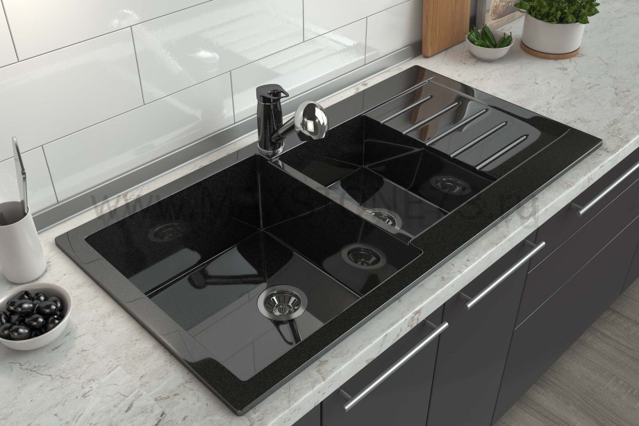 Врезная кухонная мойка Elleci Quadra 440 Undermount 78.5х47см искусственный гранит