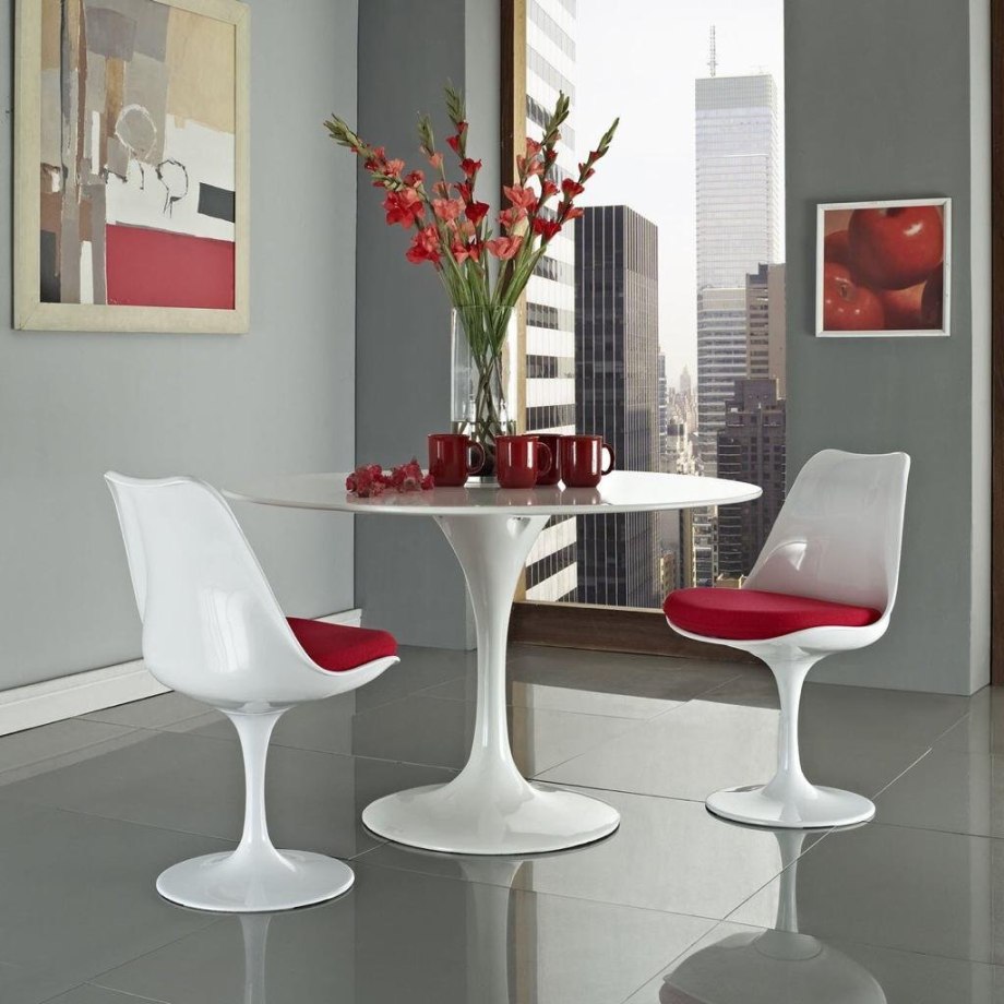Стол Eero Saarinen Style Tulip Table MDF белый d80 глянцевый