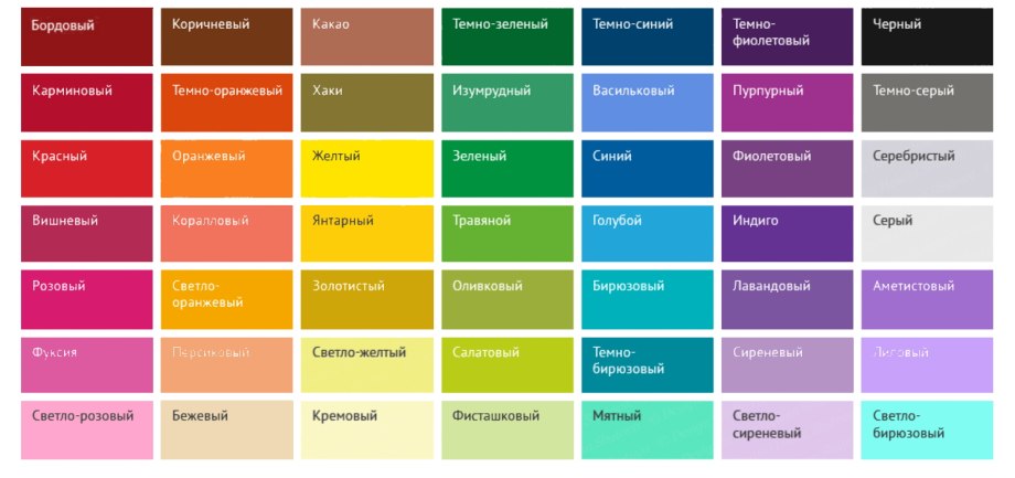 Название всех цветов и оттенков