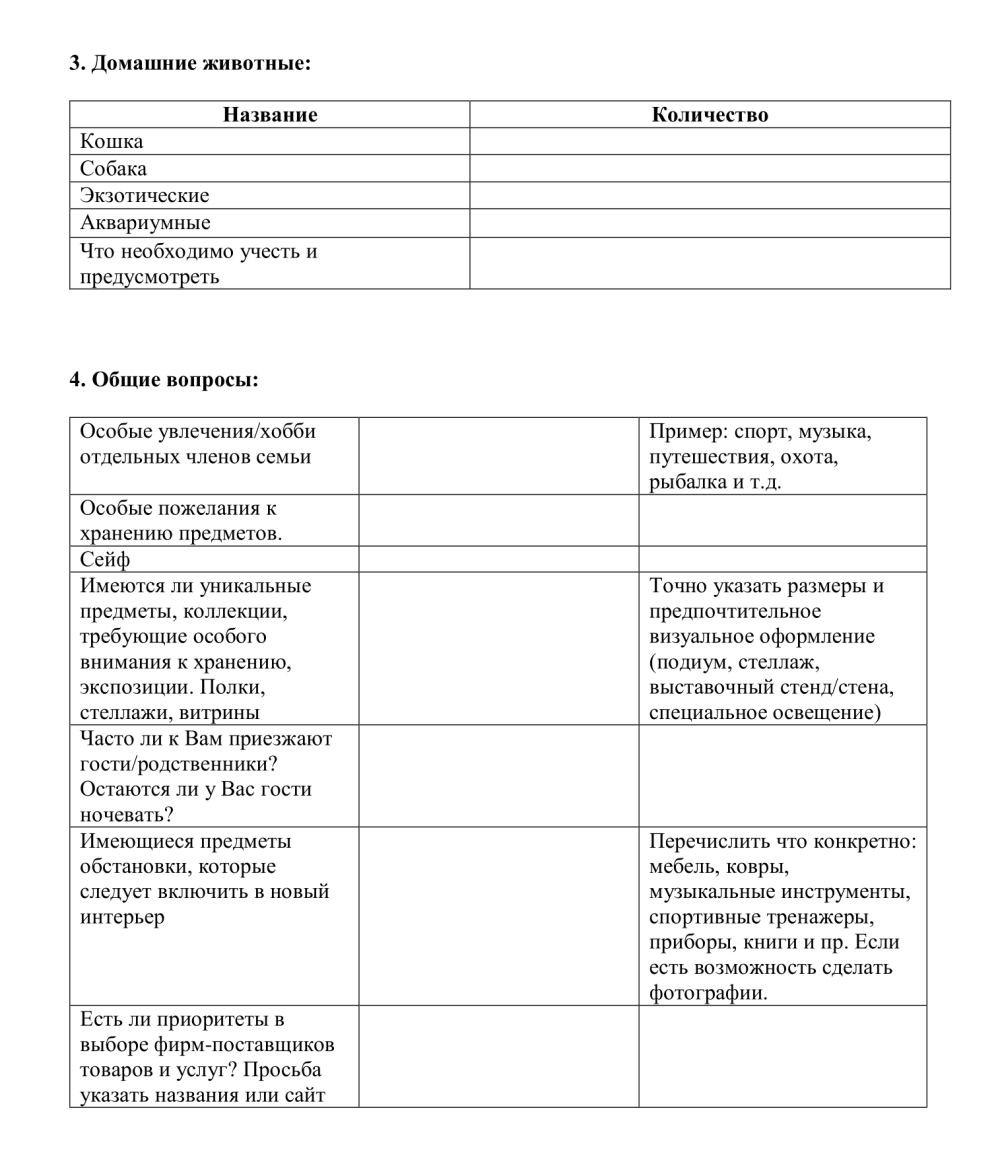 Вопросы для брифа