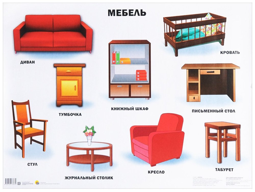 Карточки с изображением мебели