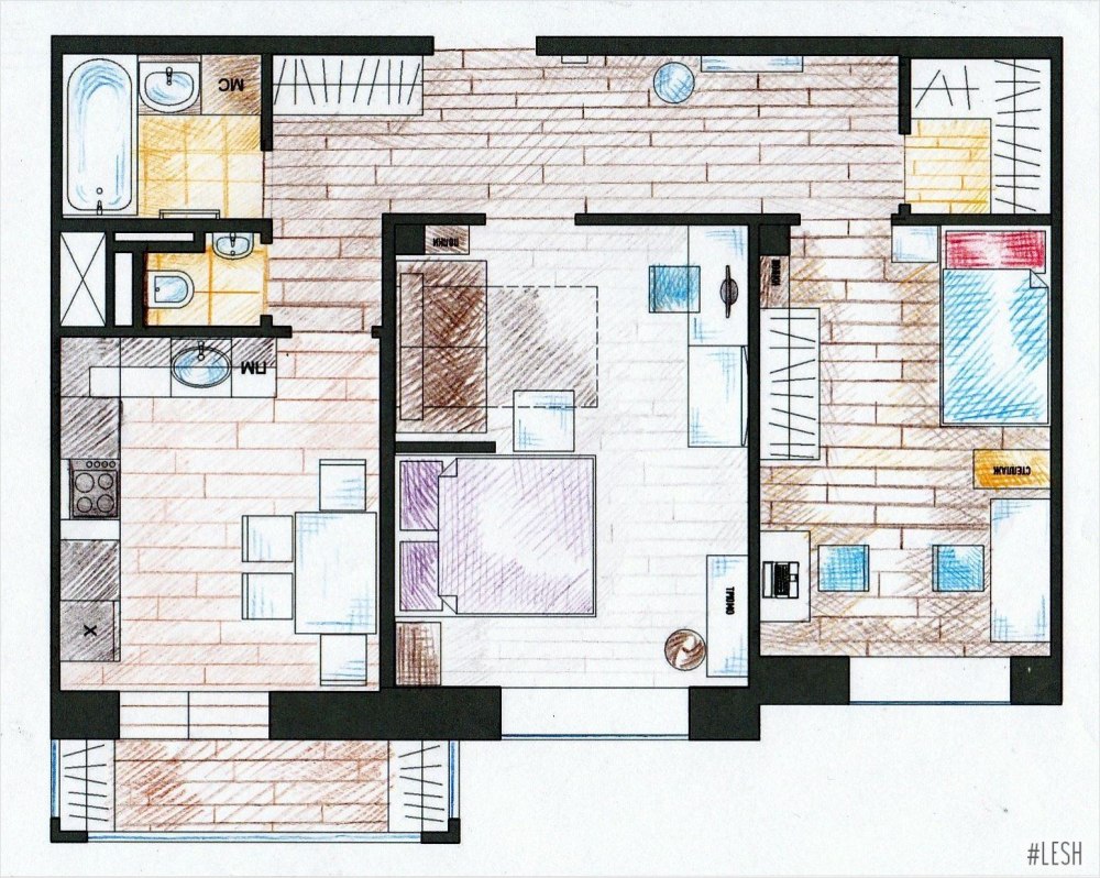 Планировка 3х комнатной квартиры 60м2