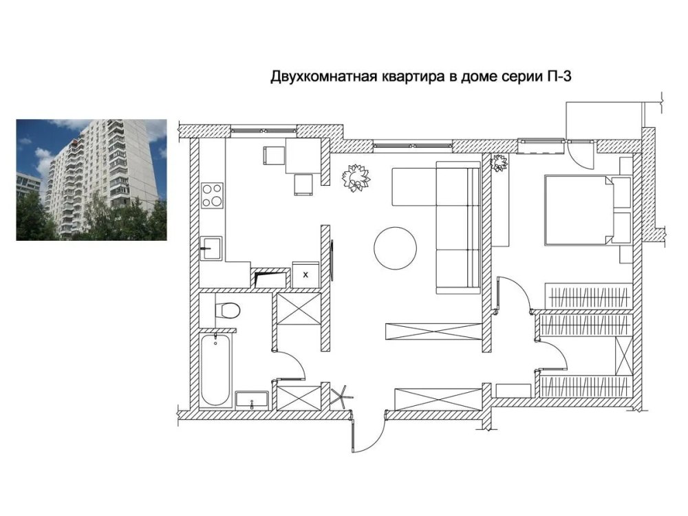 Перепланировка п 44 двухкомнатная
