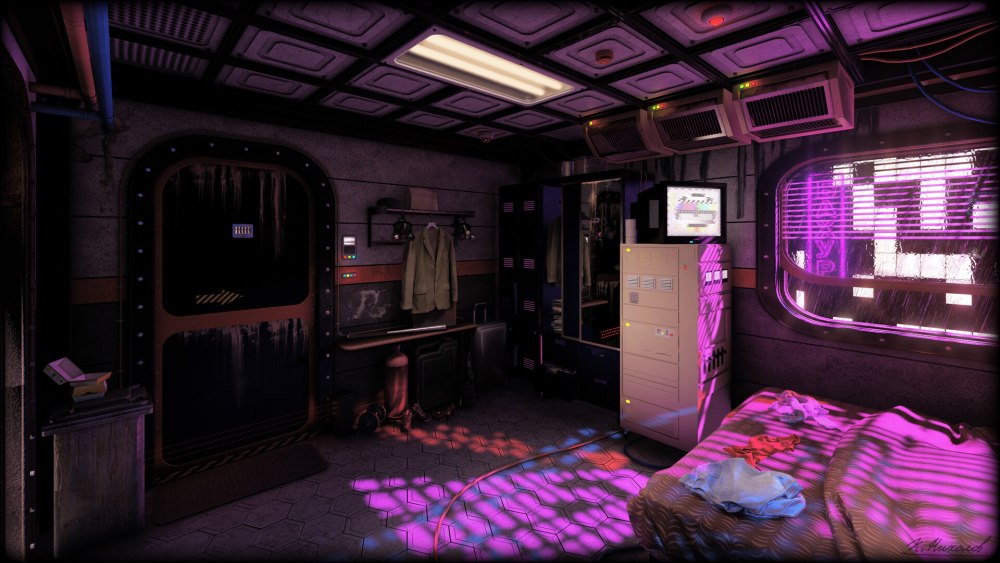 Интерьер в стиле киберпанк 2077